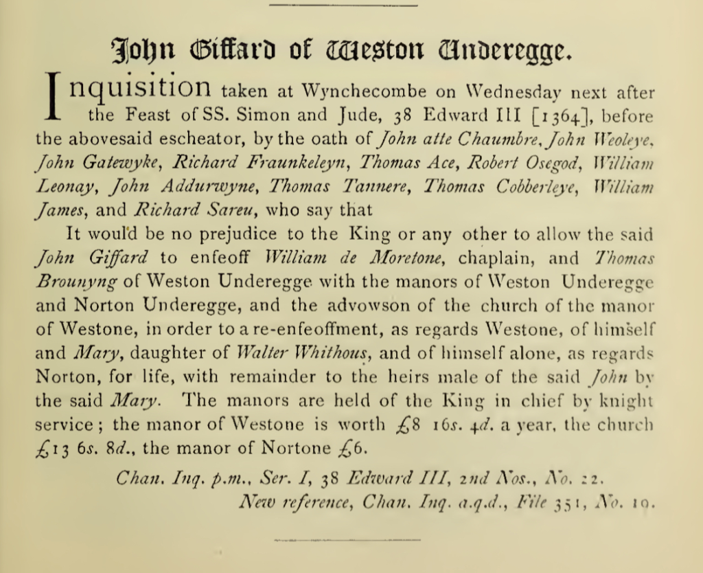 Thomas COBBERLEYE 1364 Witness Inquisition